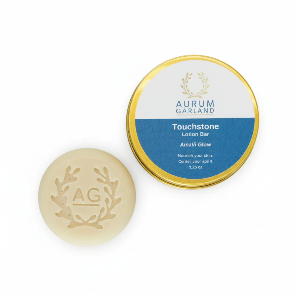 Aurum Garland Touchstone Lotion Bar with packaging on a white background