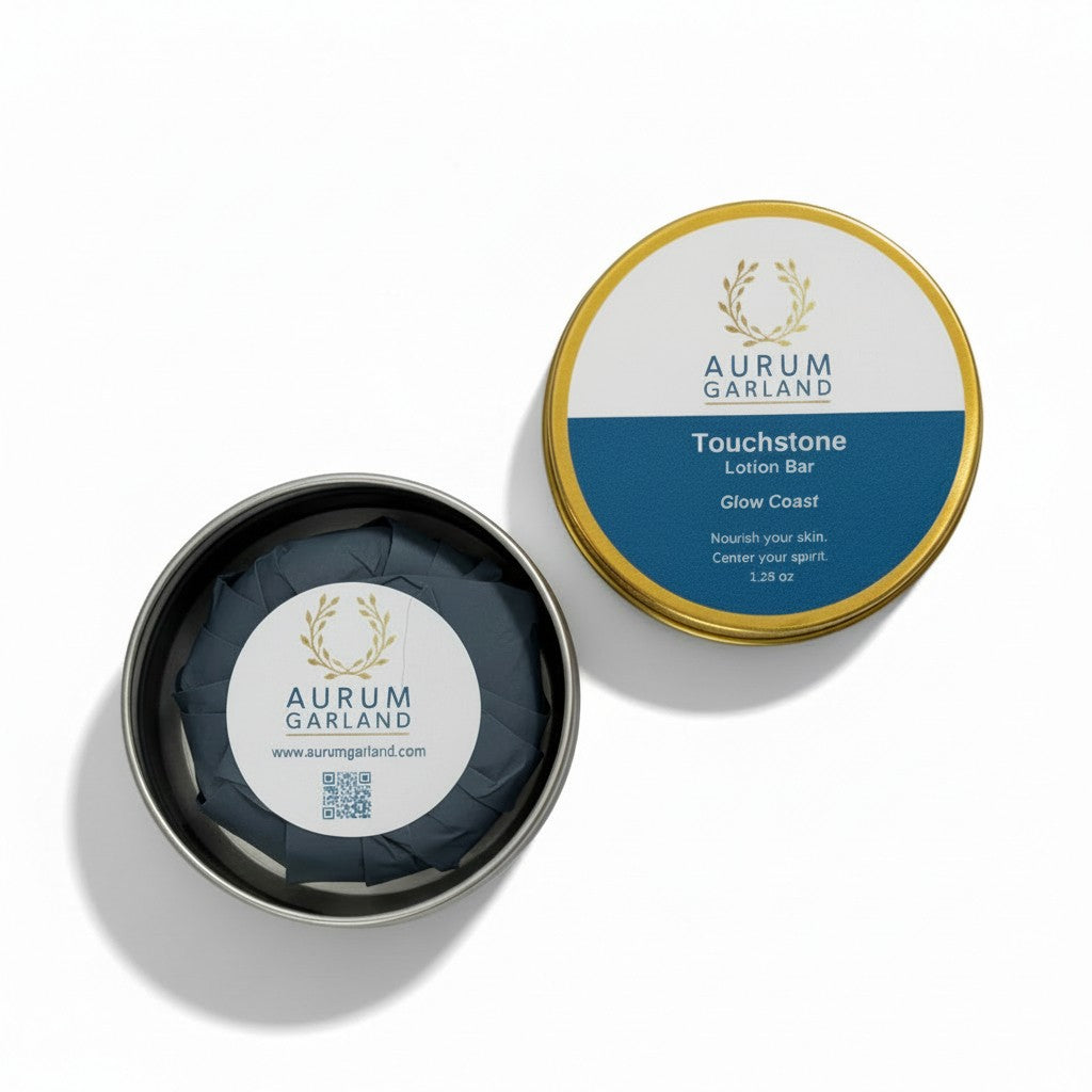 Aurum Garland Touchstone Lotion Bar with packaging on a white background